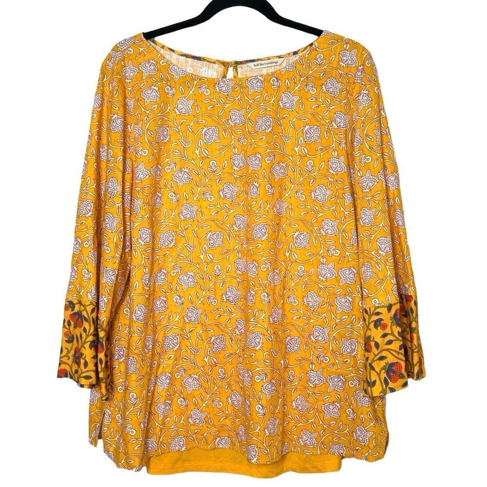 Soft Surroundings Women’s Linen Blend Tunic Blouse Yellow Size Large
